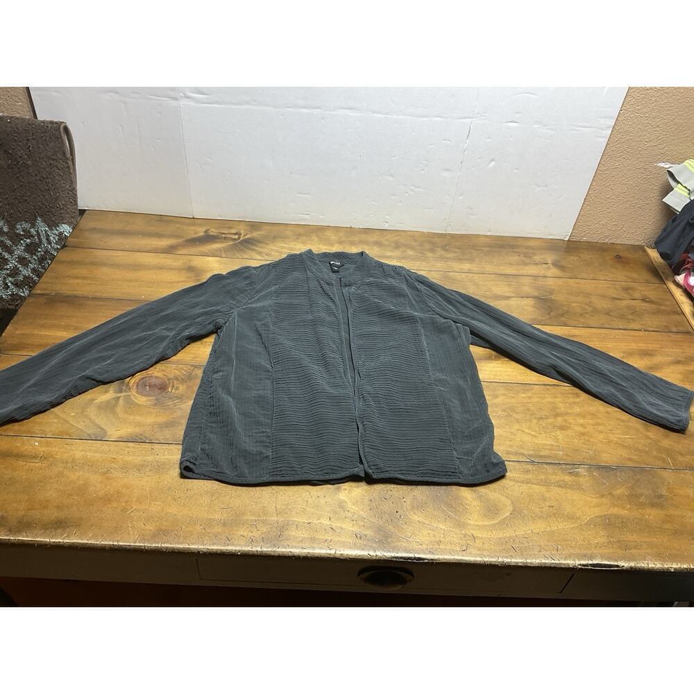 Eileen Fisher Womens Size Large Silk Textured Cardigan Black Open Front